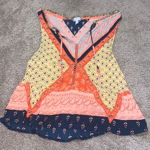 Colorful Boho Aztec Floral Cut Out Light Tie Summer Tank